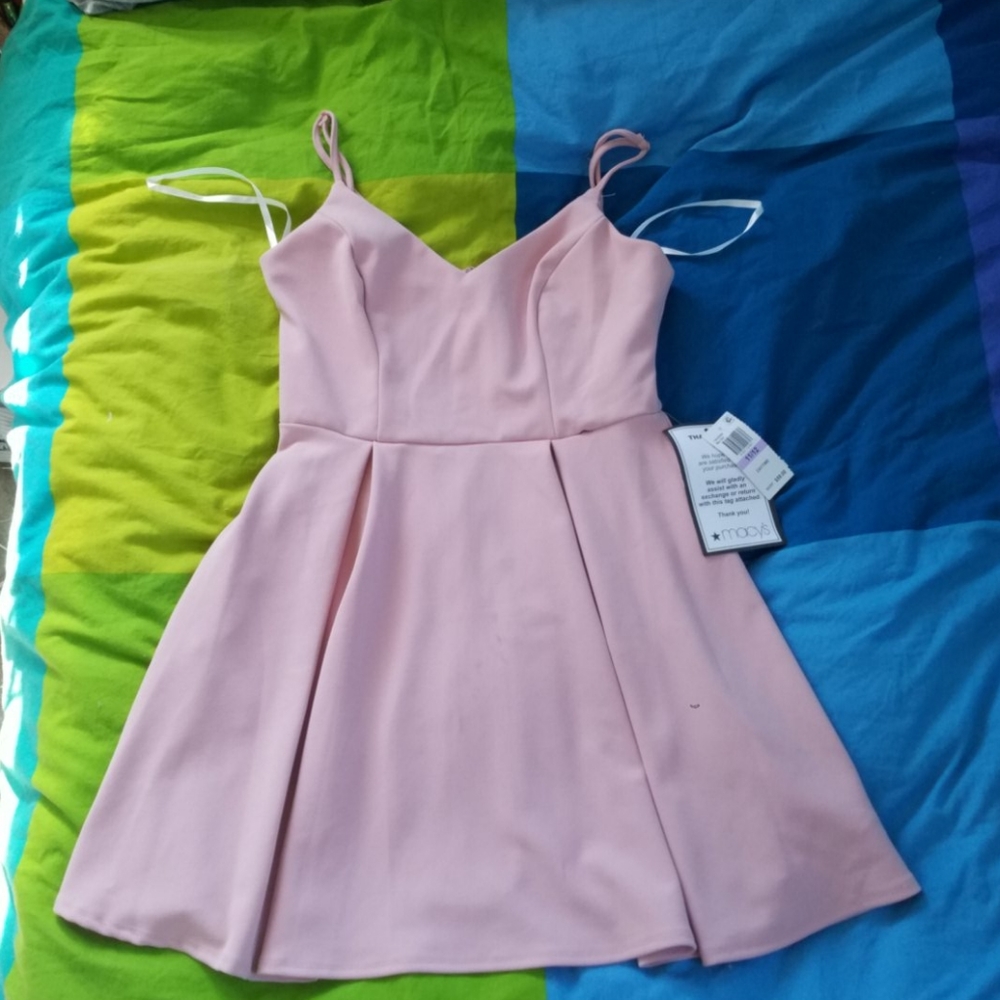 Macy's | Mauve Blush Pleated Skater Dress | Spaghe